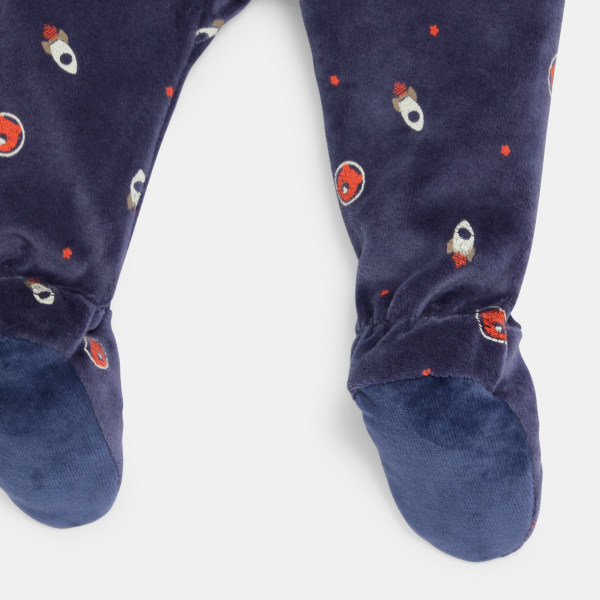 بذلة نوم مزينة برسوم صواريخ، باللون الأزرق للأولاد الصغار